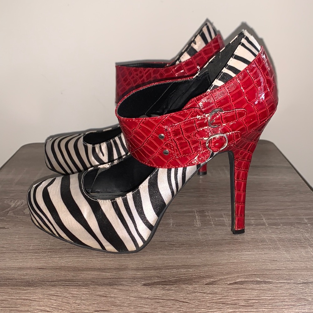 dollhouse brand zebra and red pumps